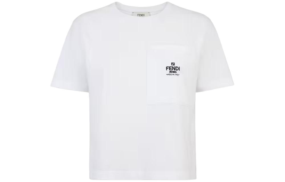 Order (W) 펜디 화이트 레터 프린트 라운드넥 레귤러핏 티셔츠. FS9619ANQSF0ZNM