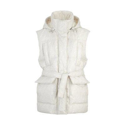(Women) FENDI White Logo Print Hooded Vest FAN153AWYEF1MU1