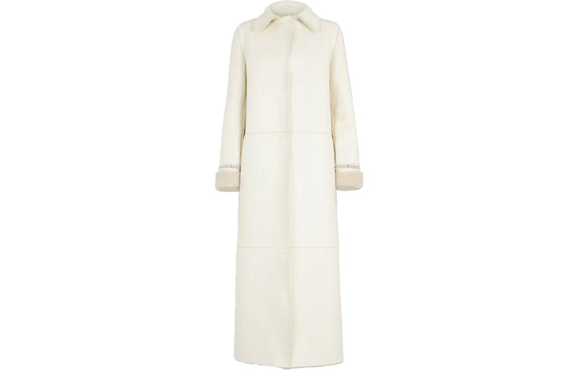 Order (W) FENDI Kemeja Lengan Panjang Putih dengan Belahan Hem dan Kerah Mantel. FM5348AQA4F08U3