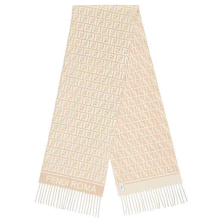(Women) FENDI  Yellow Letter Print Tassel Knit Scarf. FXT113AQCWF0QB9