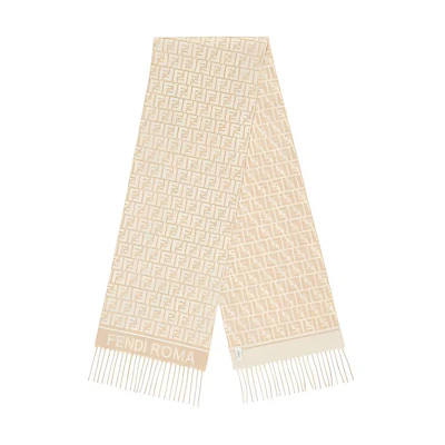 (Women) FENDI Yellow Letter Print Tassel Knit Scarf. FXT113AQCWF0QB9