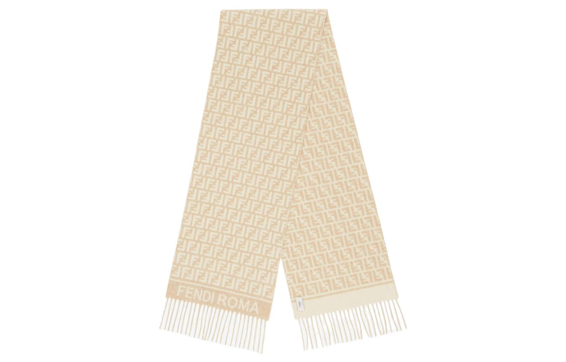 Order (W) FENDI Syal Rajut Kuning Motif Huruf dengan Rumbai. FXT113AQCWF0QB9