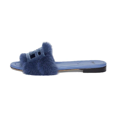 (W) Fendi Baguette 'Blue Fur Slide'