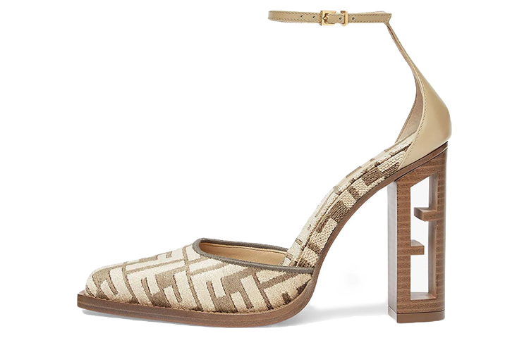 (W) Fendi Baguette Leather High Heels 'Light Grey'