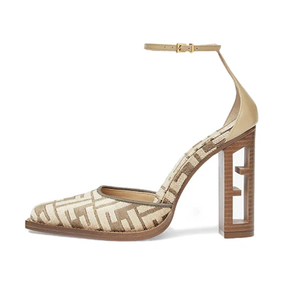 (W) Fendi Baguette Leather High Heels 'Light Grey'