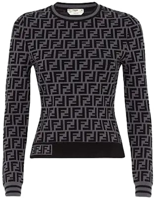 (Women) FENDI Black & Grey Full-Print FF Monogram Knit Sweater FZY703A5QGF0RTU Buy (Women) FENDI Black & Grey Full-Print FF Monogram Knit Sweater FZY703A5QGF0RTU