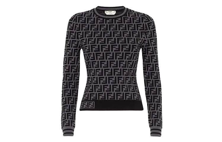 Order (Women) FENDI Black & Grey Full-Print FF Monogram Knit Sweater FZY703A5QGF0RTU