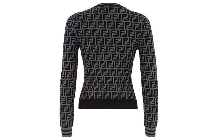 Lookbook (Women) FENDI Black & Grey Full-Print FF Monogram Knit Sweater FZY703A5QGF0RTU