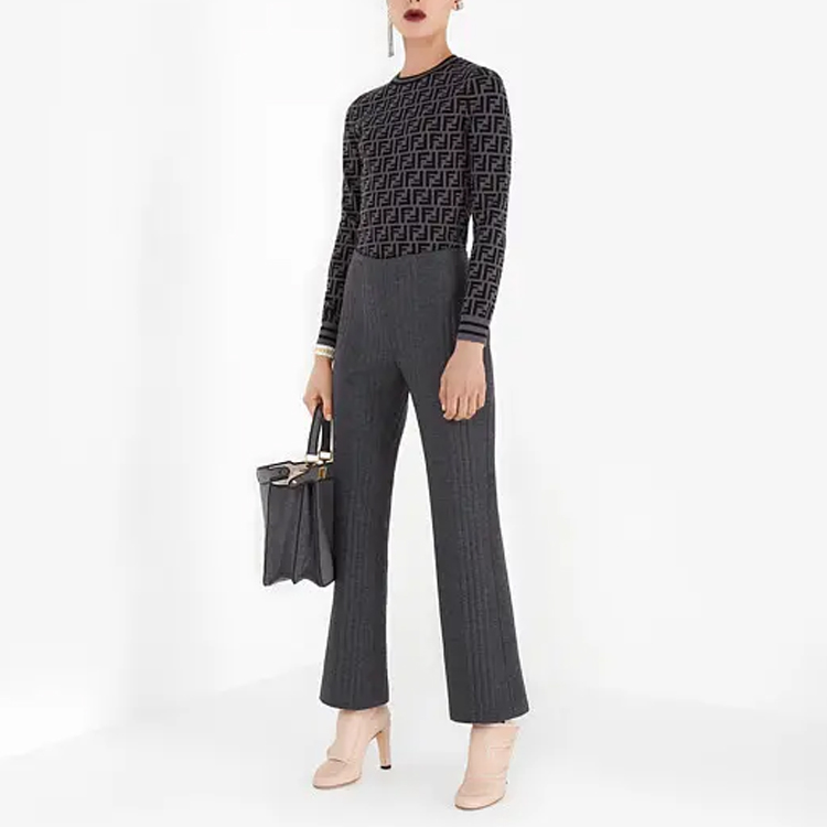 Shop (Women) FENDI Black & Grey Full-Print FF Monogram Knit Sweater FZY703A5QGF0RTU