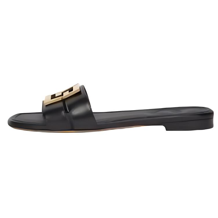 (Women) FENDI Black Calfskin Open-Toe FFold Slide Sandals 8R8554NA7F0QA1