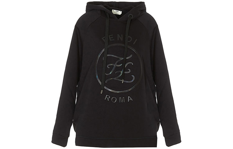 (Women) FENDI Black Hoodie with Logo Print and Drawstring. FAF105AA4HF0ZNJ