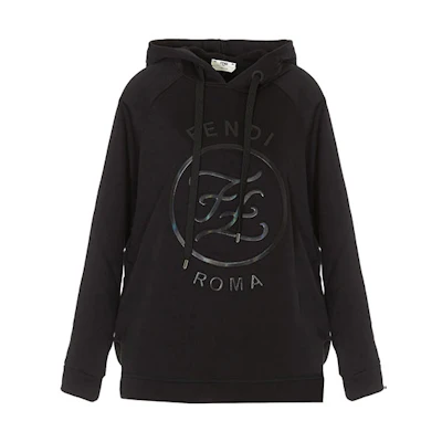 (Women) FENDI Black Hoodie with Logo Print and Drawstring. FAF105AA4HF0ZNJ
