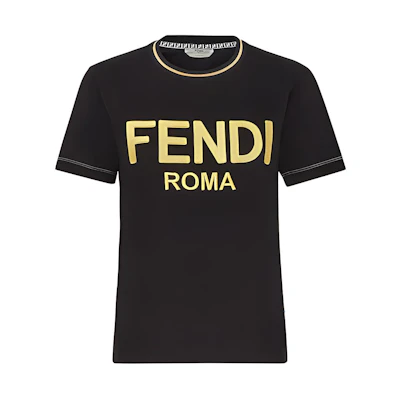(Women) FENDI Black Short Sleeve T-Shirt with Letter Print FS7254AC6BF0GME