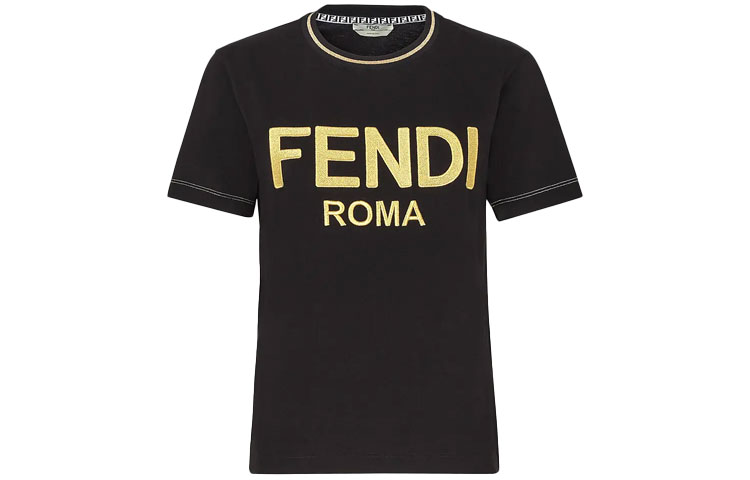 Order (Women) FENDI Black Short Sleeve T-Shirt with Letter Print FS7254AC6BF0GME