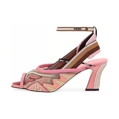 (W) Fendi Block Heel Peep-Toe Square Front Fashion Slide 'Pink Brown'