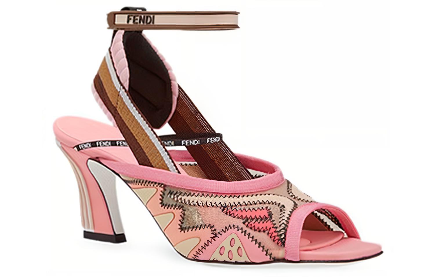 Lookbook (W) Fendi Tacco Largo Peep-Toe Punta Quadrata Sandali Moda ''Rosa Marrone'' 8X6910A6RQF16M8