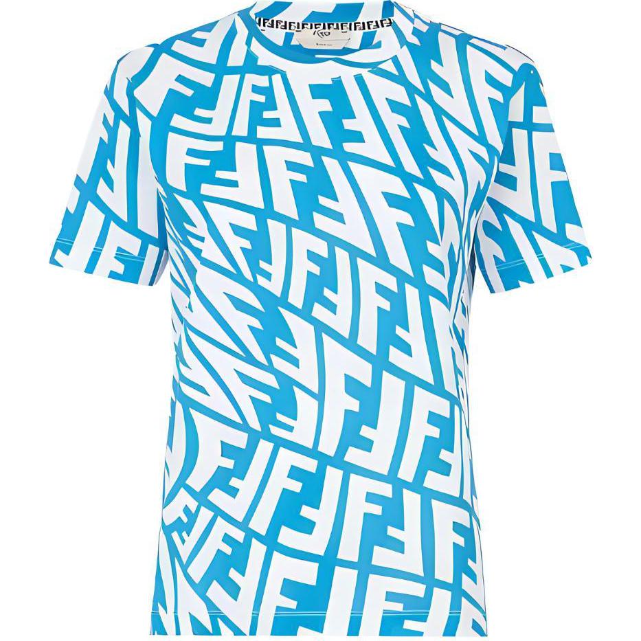 (Women) FENDI Blue Crewneck T-Shirt with Letter Print Design. FS7254AGT2F1AXZ