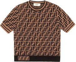(Women) FENDI Brown All-Over Logo Print Knit Short-Sleeve Crewneck Top FZY702A5QGF118W (Women) FENDI Brown All-Over Logo Print Knit Short-Sleeve Crewneck Top FZY702A5QGF118W