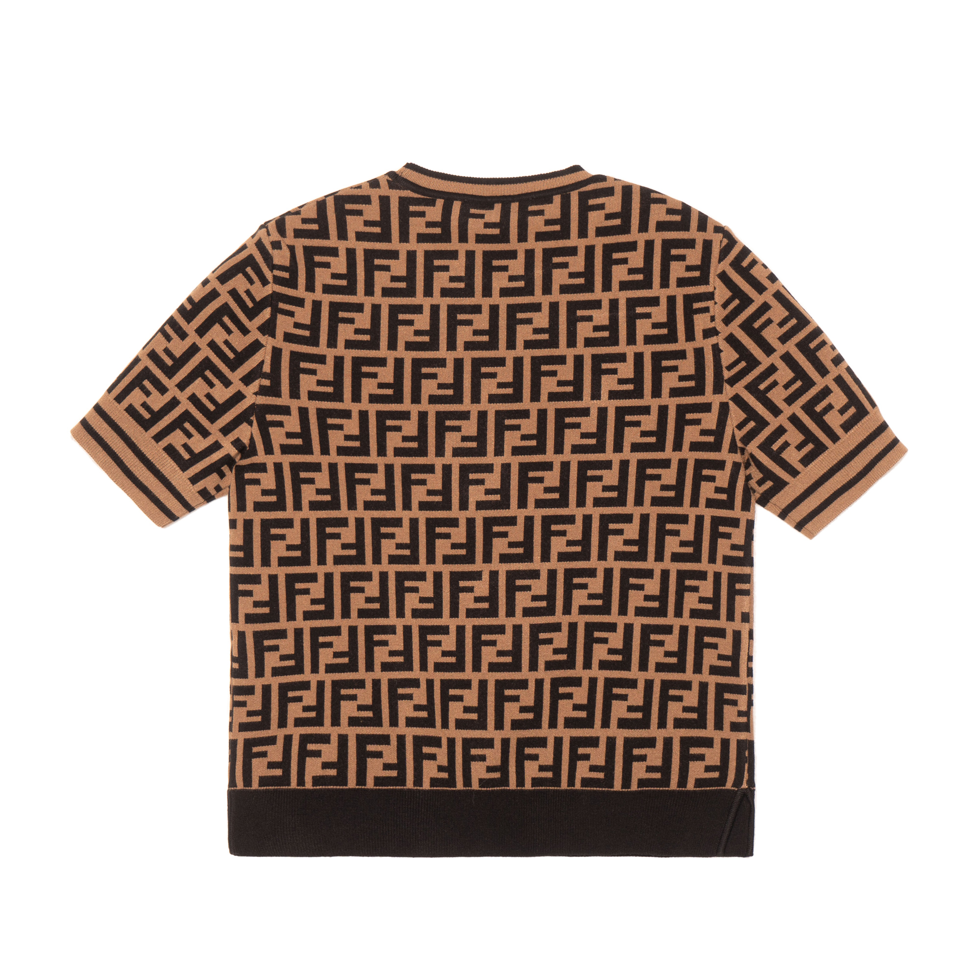 Lookbook (W) FENDI Cokelat Atasan Rajut Lengan Pendek Motif Logo Seluruh Crewneck FZY702A5QGF118W