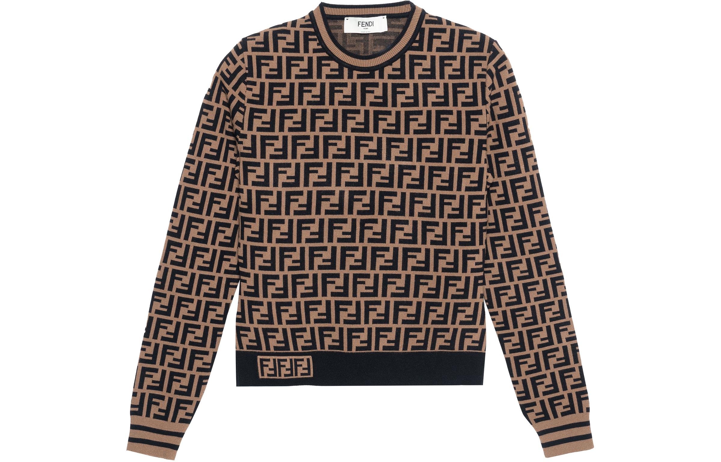 (Women) FENDI Brown FF Pattern Long Sleeve Crewneck Sweater FZY703A5QGF118W