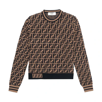 (Women) FENDI Brown FF Pattern Long Sleeve Crewneck Sweater FZY703A5QGF118W