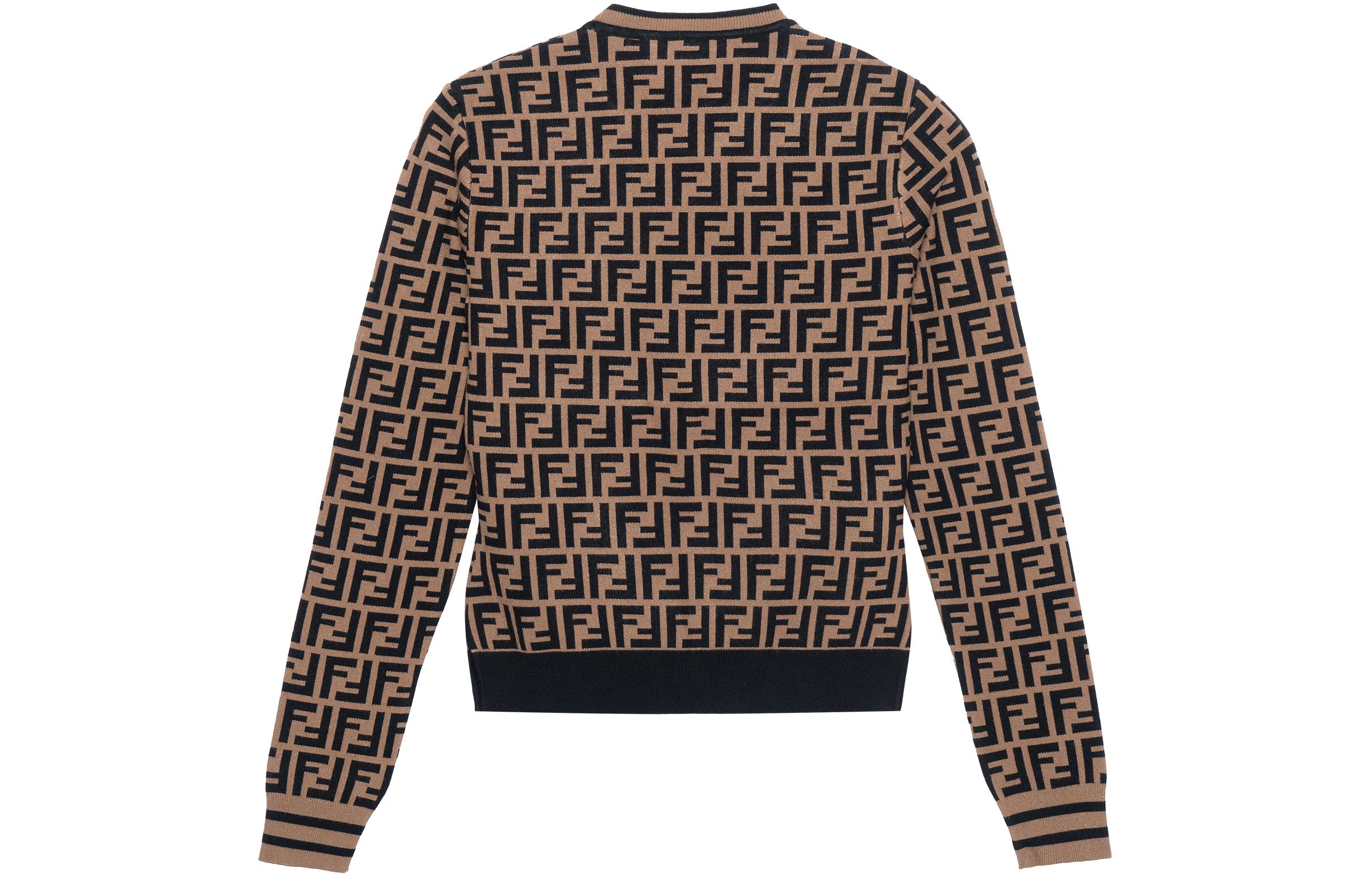 Lookbook (W) FENDI Sweater Lengan Panjang Coklat Pola FF Crewneck FZY703A5QGF118W