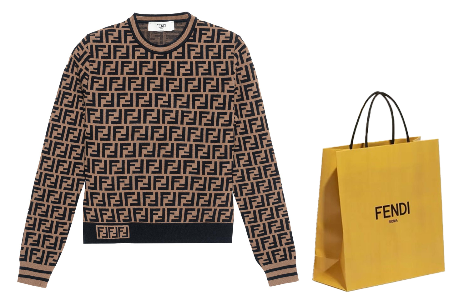 Shop (W) FENDI Sweater Lengan Panjang Coklat Pola FF Crewneck FZY703A5QGF118W