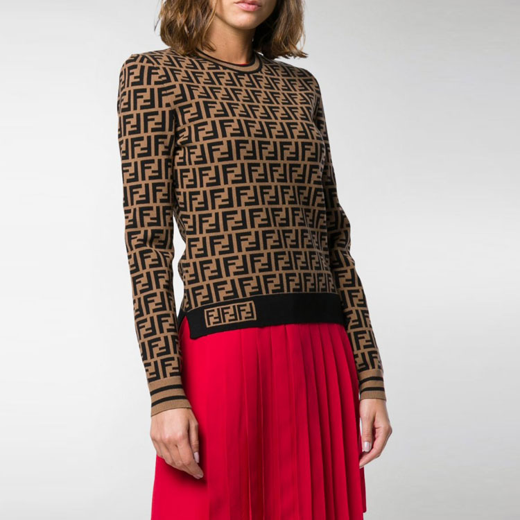 Details for (W) FENDI Sweater Lengan Panjang Coklat Pola FF Crewneck FZY703A5QGF118W