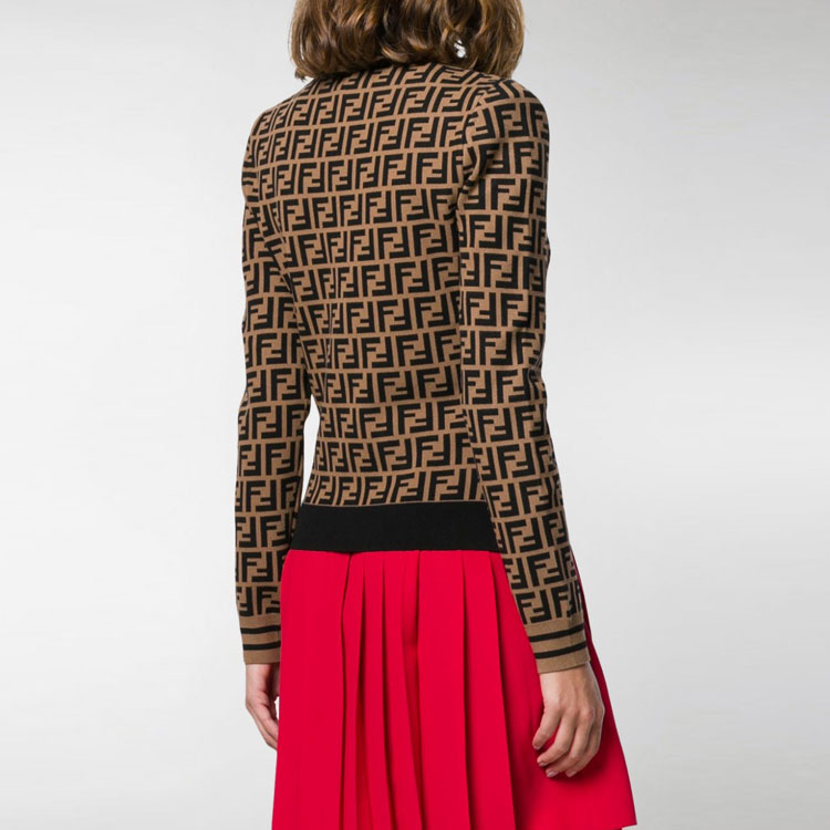 Sizing (W) FENDI Sweater Lengan Panjang Coklat Pola FF Crewneck FZY703A5QGF118W
