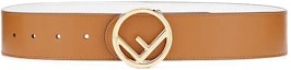 Buy (Women) FENDI Brown Leather Belt with Round Gold Buckle, 4cm Wide. 8C0579A1KSF11CI