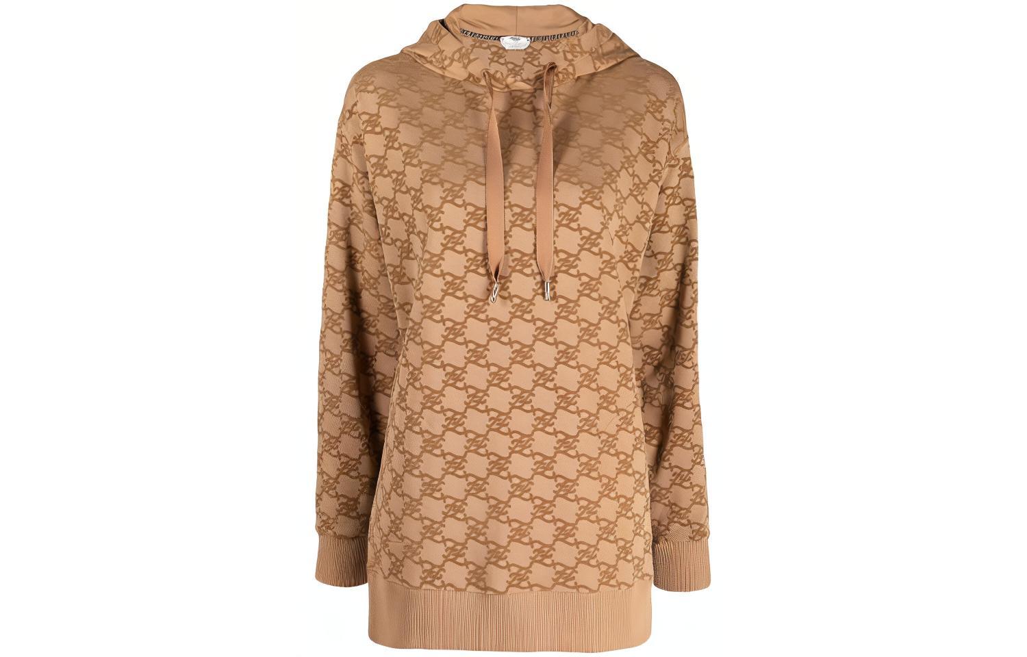 (Women) FENDI Brown Logo Print Oversized Hoodie Long Sleeve Sweatshirt. FS7263AGU7F1ENR