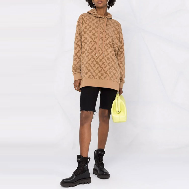 (Women) FENDI Brown Logo Print Oversized Hoodie Long Sleeve Sweatshirt. FS7263AGU7F1ENR 圖 3