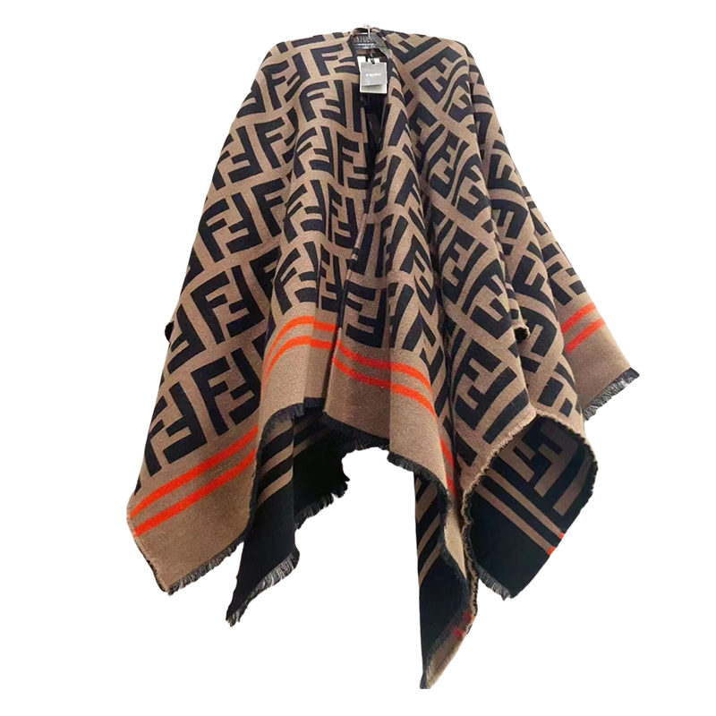 (Women) Fendi Brown Wool Shawl with FF Logo Pattern FXX-636A3Q1F0QB8