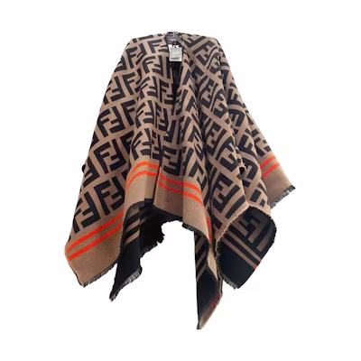 (Women) Fendi Brown Wool Shawl with FF Logo Pattern FXX-636A3Q1F0QB8