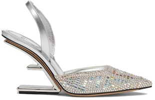 (Women) Fendi by Marc Jacobs First High-Heeled Slingbacks Silver Rhinestone 8J8387AO0GF1LR5 (Women) Fendi by Marc Jacobs First High-Heeled Slingbacks Silver Rhinestone 8J8387AO0GF1LR5