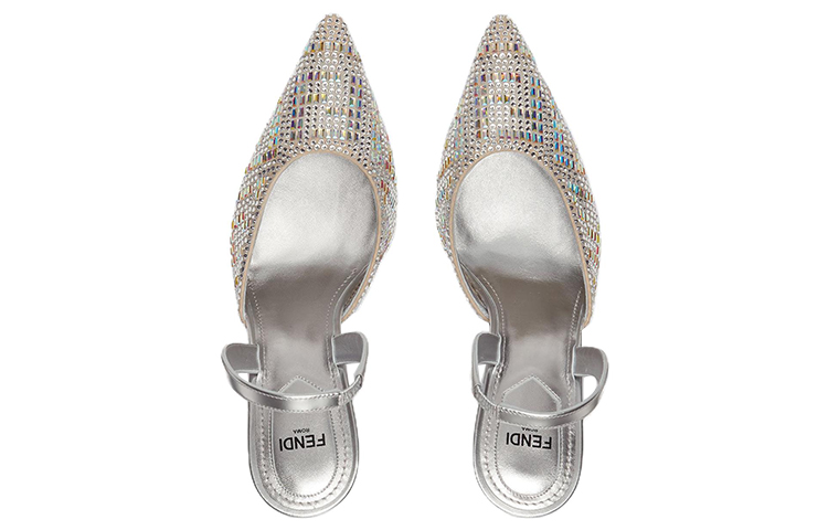 Lookbook (W) Fendi por Marc Jacobs Slingbacks de Tacón Alto Plateado con Diamantes 8J8387AO0GF1LR5