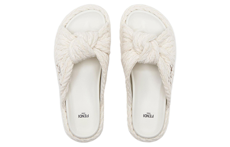 (W) Fendi Canvas Flat Weave Fashion Slides 'White' 圖 3