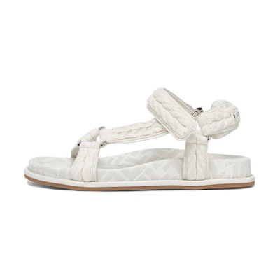 (W) Fendi Canvas Open-Toe Woven Slide 'White Grey'