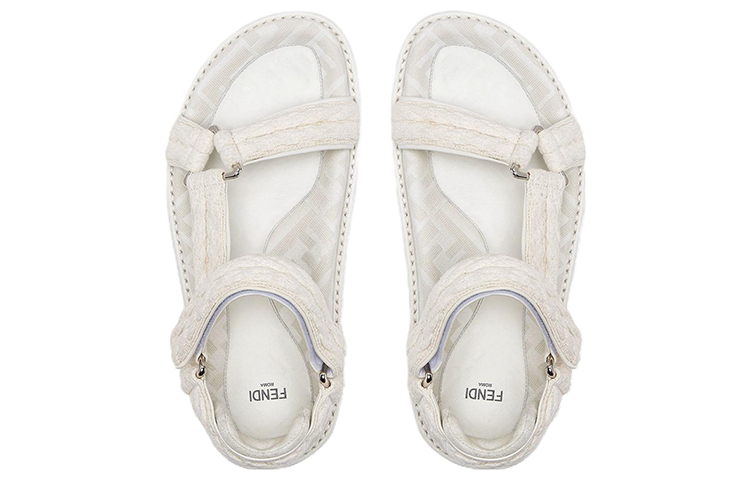(W) Fendi Canvas Open-Toe Woven Slide 'White Grey' 圖 3