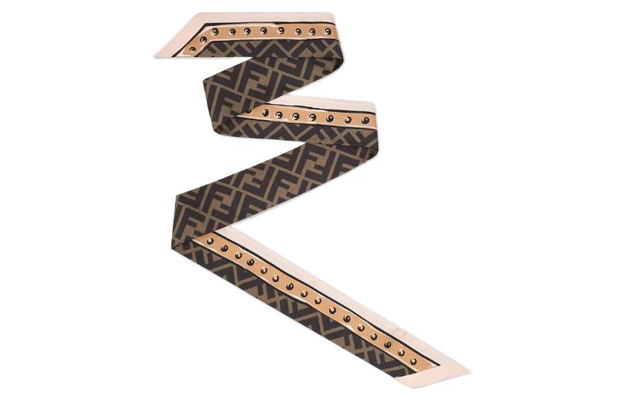 (Women) FENDI Classic Double F Logo Silk Scarf Brown for Women. FXT011AQD6F1N3I