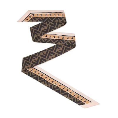 (Women) FENDI Classic Double F Logo Silk Scarf Brown for Women. FXT011AQD6F1N3I