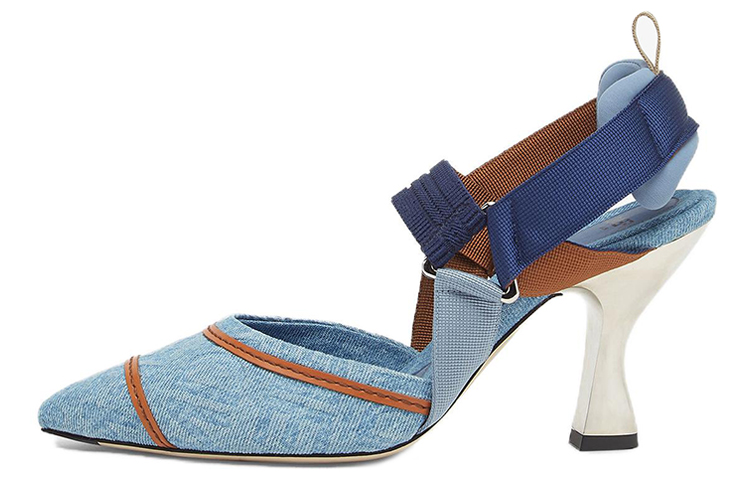 (Women) Fendi Colibri 'Blue Embroidered Slingback' High Heels 8.5cm 8J8143AO0EF1KOO