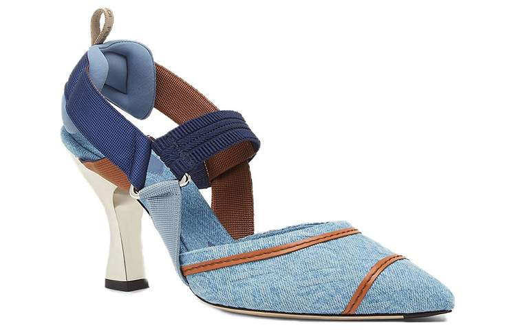 Order (W) Fendi Colibri 'Slingback Biru Bordir' Hak Tinggi 8.5cm 8J8143AO0EF1KOO