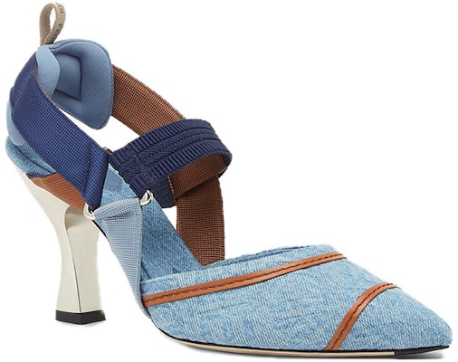 (Women) Fendi Colibri 'Blue Embroidered Slingback' High Heels 8.5cm 8J8143AO0EF1KOO Order (Women) Fendi Colibri 'Blue Embroidered Slingback' High Heels 8.5cm 8J8143AO0EF1KOO