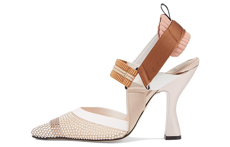 (Women) Fendi Colibri 'Mesh Beige Slingback Heels' 8J6967A8CBF16ZS