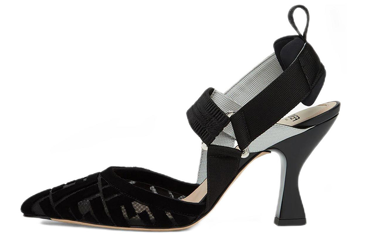 (Women) Fendi Colibri 'Mesh FF Logo Slingback Heels - Black' 8J8194AGEGF0MQ0