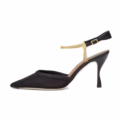 (W) Fendi Colibri Lite Black 8.5cm 'Mesh Chain Strap Stiletto'