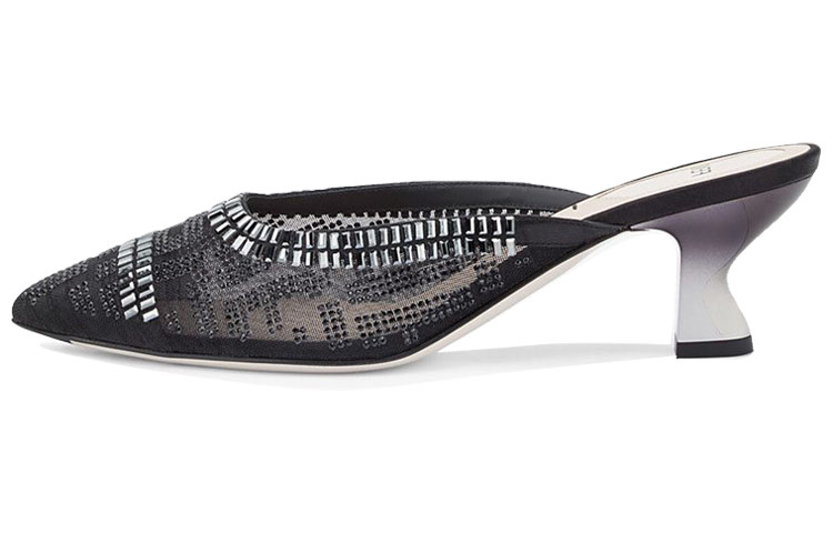 (W) Fendi Colibri Slipper 'Black Mesh Leather CMFT Fashion'