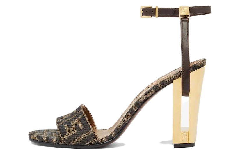 Buy (W) Fendi Delfina Sandale à Talon Haut en Cuir Ouverte ''Marron'' 8X8442AJZFF1D1C