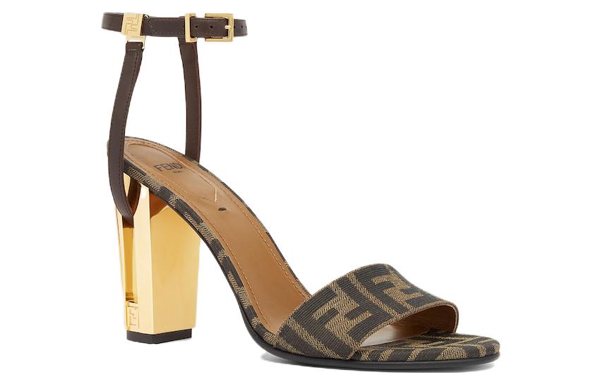 Order (W) Fendi Delfina Sandale à Talon Haut en Cuir Ouverte ''Marron'' 8X8442AJZFF1D1C